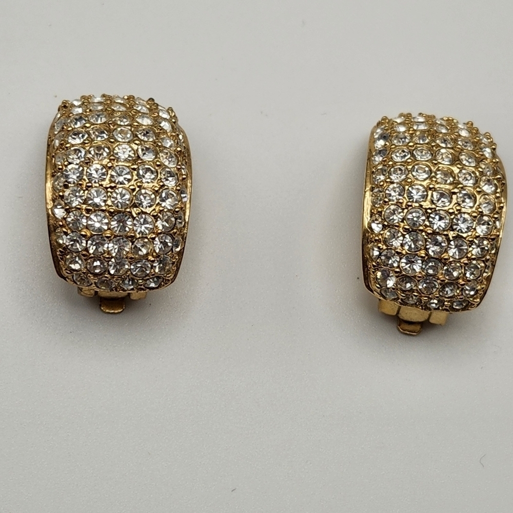 Vintage ORIGINAL ROMAN SIGNED Gold and rhinestone Earrings